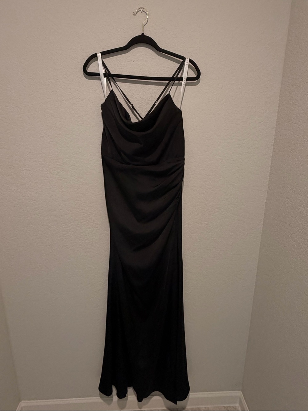 Azazie Black Maxi Slip Dress with White Straps